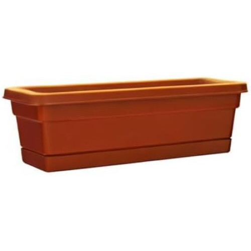 24' Rolled Rim Window Box with Attached Tray, Terra Cotta 2