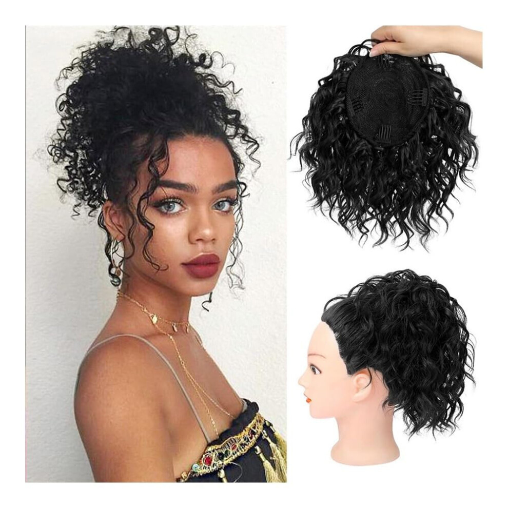 Unisex Black Hair Buns, Elastic Messy Bun For Women,Curly Synthetic Ponytail Hairpiece Hairpieces (Black)