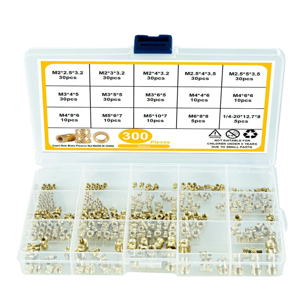300Pcs 2/2.5/3/4/5/6Mm Metric Threaded Inserts Knurled Inserts For 3D Printing Injections Molding Press Thread 9365049408172
