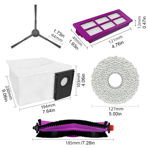 Main Brush Side Brushes Replacement Filters Dust Bag Vacuum 2