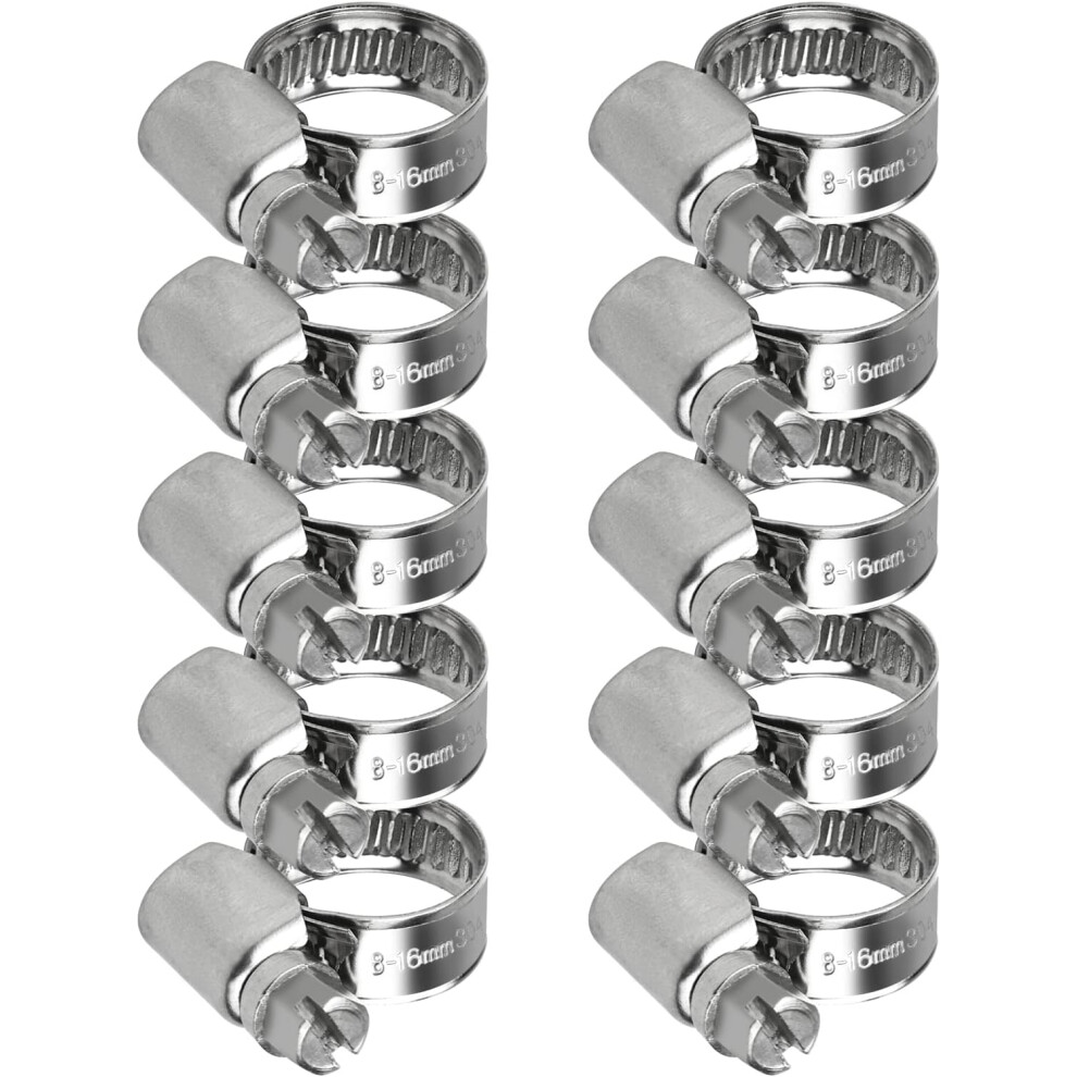10Pcs Stainless Steel Hose Clamps, With Clips Assorted, Hose Pipe Clips Clamps For Pipe/Cable Secure Fastening (10-16Mm) 9198585078215