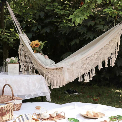Αιώρα Μακραμέ Boho Διπλή Πολυθρόνα Κούνιας Εσωτερική/Εξωτερική Φορητή Διακόσμηση 2