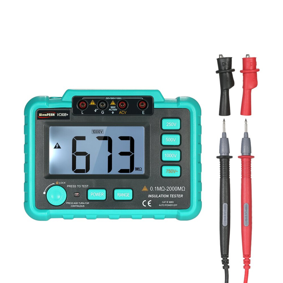 Vc60b+ Insulation Resistance Tester Meter Megohmmeter Voltmeter Electronic Diagnostic-Tool Meter 250V/500V/1000V Lcd Backlight 9412369458391