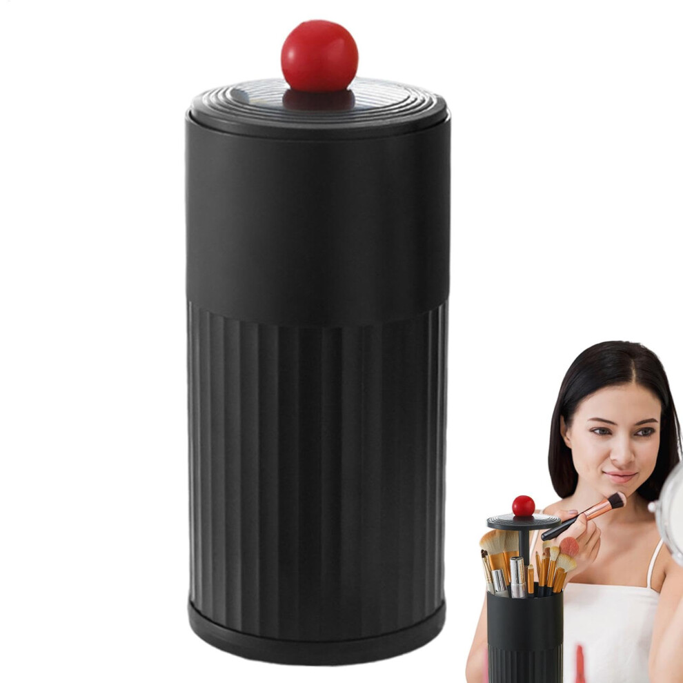 Makeup brush holder with lid, covered makeup organizer  Makeup brush cup for cosmetics  Cosmetic tool organizer with for the vanity table, Black