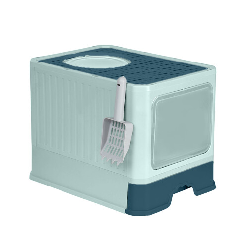 Plastic Litter Box for Cats Safe and Hard Deep High Edges-Green