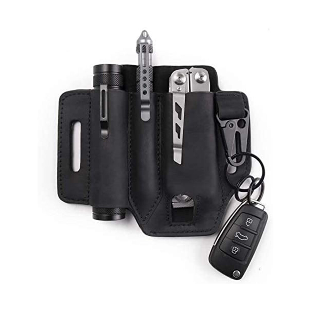 Stylish Leather Edc Organizer, Multitool Sheath, Belt Clip Pouch For Men. Black, 100% Leather, Matches Any Belt Style. Perfect For Outdoor Activities, 9198585078284