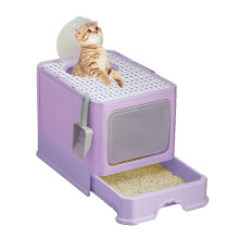 Plastic Litter Box for Cats Safe and Hard Deep High-Purple