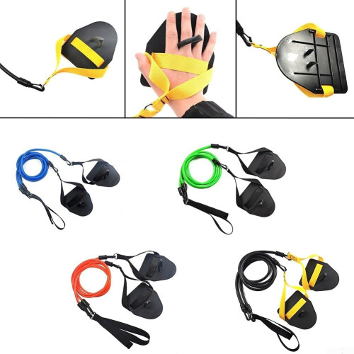 Easily adjustable swimming training device with elastic hooks and improved paddle resistance Black 60lb 2
