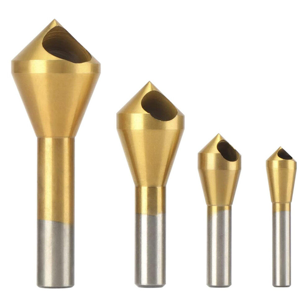 4Piece Set 25101520 Titanium Countersink Deburring Drill Taper Hole Cutter Steel/Aluminium Countersunk Chamfering Tools 9365049410823