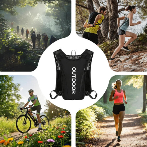 Running Vest, Water Backpack, 5L Adjustable Chest Straps, Bicycle Bag, Black 2