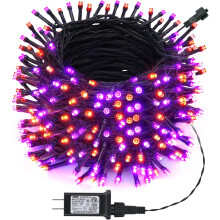 Luzes de Halloween festivas nas cores laranja e roxa, conectáveis, extensíveis até 25 metros, com 8 modos, função timer, memória e baixa