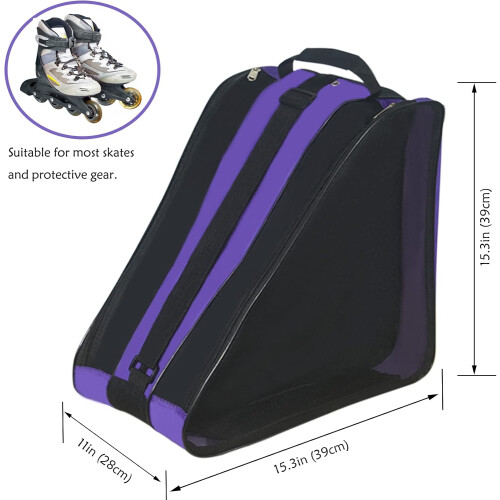 Roller Skate Bag, Adjustable Shoulder Strap, Fits Quad, Inline Skates, Purple, Black, Pink 1