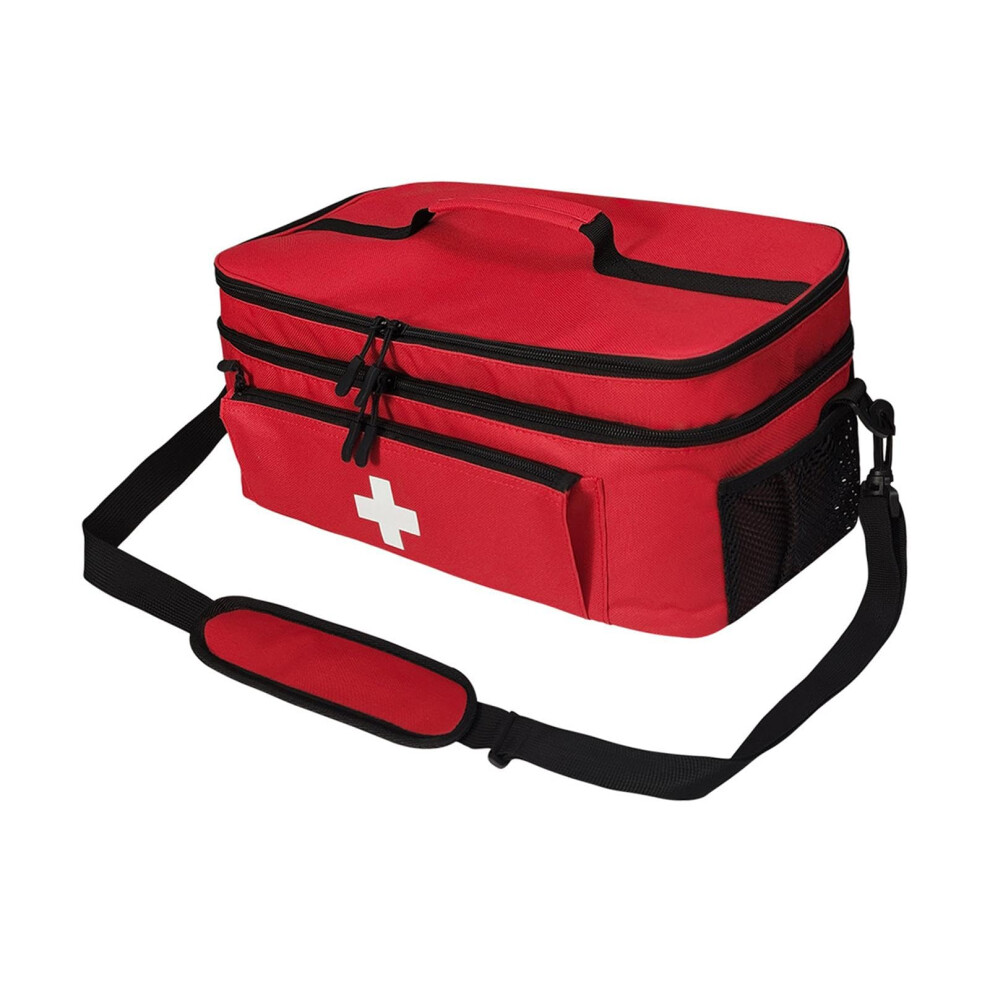 Red First Aid Bag Storage Bag Double Layer Emergency Kit Organizer Bottle Organizer Workplace