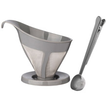 Roestvrijstalen koffiefilter met maatlepel-Grijs met cliplepel