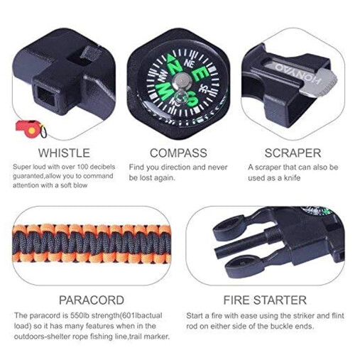 Survival Bracelets With Adjustable Paracord, Camping Gear Kits Including Fire Starter And Embedded Compass 2