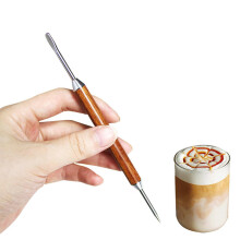 1PC Stainless Steel Coffee Decorating Art Pen, Wooden Handle Pull Flower Needle Barista Tool, Coffee Accessories Modelling Tool