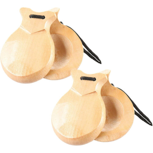 Solid Wood Castanets for Percussion Spanish Musical Instrument Pair (Brown) 2