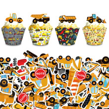 Cupcake-topper til byggepladsfest, lavet i USA, Pinterest-værdige, vendbar forsigtighedszone-design, dekoration til entreprenørkøretøjer, 64 dele