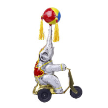 Collectable Roll Up Elephant Riding Wheel with Ball Tassels Wind Up Tin Toy