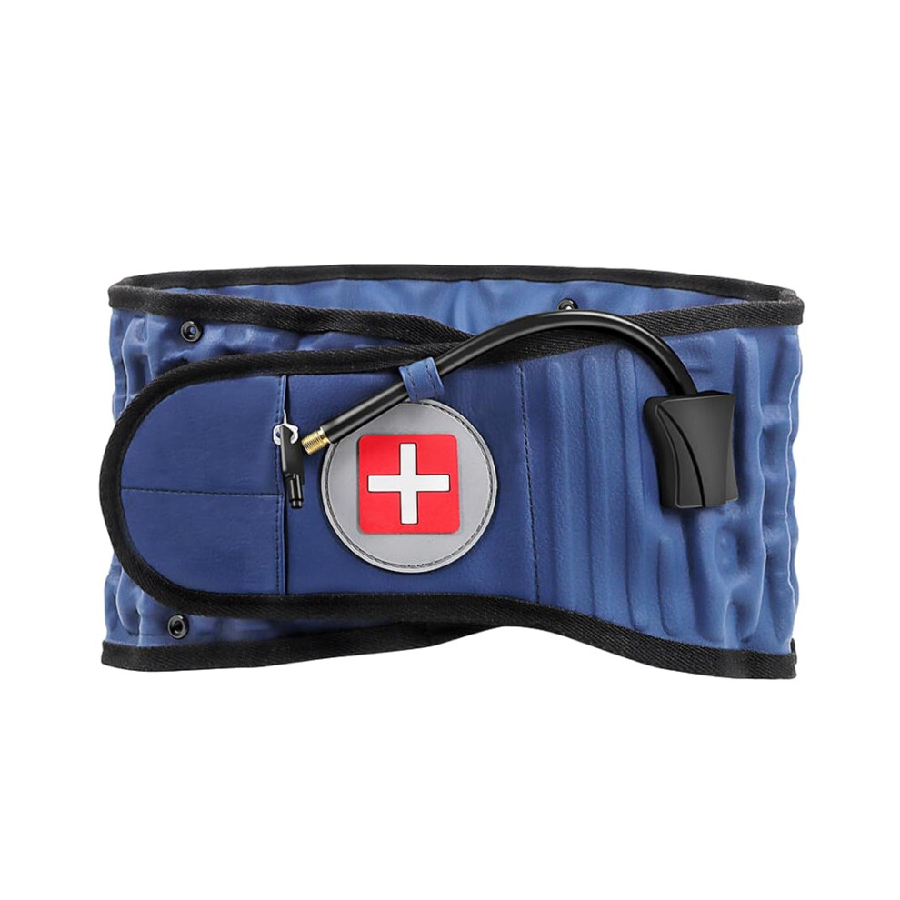 Blue Inflatable Lumbar Belt Physical Decompression Belt With Inflator And Extension Strap For Lower Back Pain Relief (, L) L
