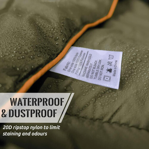 Down camping blanket, soft, lightweight, waterproof, packable, Army Green. 2