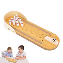 Table Skittle Game, Wooden Mini Bowling Toy, Skittles Game for Children, Set of 10 Pins, Skill Game for Adults, for Adults Children Ages 3 and Up.