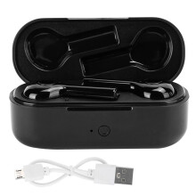 Auricolari wireless dal design ergonomico per uso personale, con filtro antirumore e funzionamento tramite un singolo pulsante.