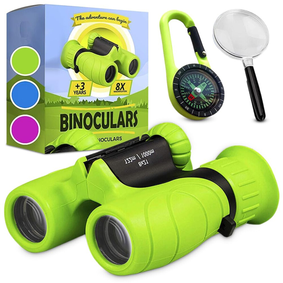 Children's Binoculars, Kids Gifts, Powered 8X21 Binoculars With Compass (Green) Green 9412369476203
