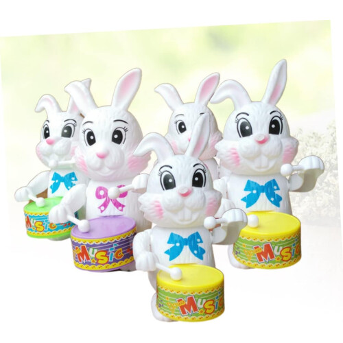 Rabbit WindUp Toy with Clock Movement, Animal Toy Play Set 2