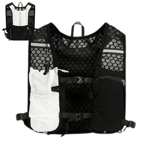Hydration Vest Pack, Lightweight, Adjustable for Hiking, Running Black White
