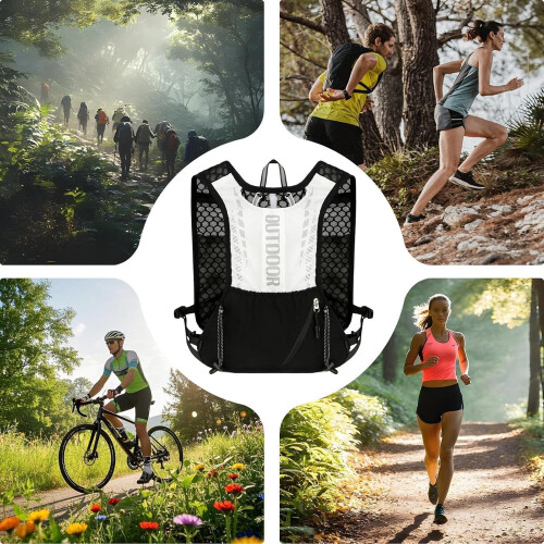 Hydration Vest Pack, Lightweight, Adjustable for Hiking, Running Black White 2