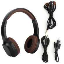 Trådlösa Bluetooth-hörlurar med mikrofon, högupplöst stereo, vikbar design, justerbart huvudband, full storlek, hörselkåpor i proteinläder, B