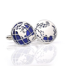 Men's Cufflinks Round Men's Globe Cufflinks Map Shirt Cufflinks for Business Wedding Silver 4CM