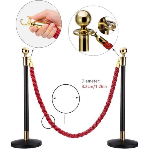 Queue barrier rope, goldcolored, for queue dividers, braided/twisted hemp rope, safety barrier Ref: 2501 1
