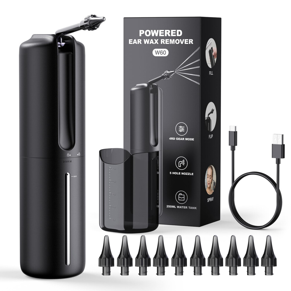 Electric Ear Wax Remover with 4 Cleaning Modes and 9 Earplugs  2000 mAh IPX7 Rechargeable Ear Cleaner, Ear Wash System Cleaning Set for  Care