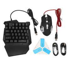RGB Backlit Keyboard One Handed Gaming Combo Set, Portable Mini Gaming Keypad with Mouse and Converter, Customizable Shortcut Keys for Mobile and PC G