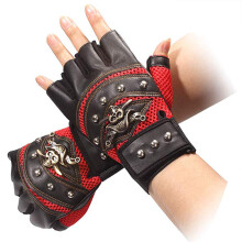 Gotiske fingerløse Gloves4Men, Vintage bikervanter med metalkranie- og kædedekorationer, Steampunk Punk-stil kunstlæderhandsker med nitter