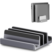 Supporto verticale versatile a 3 slot per laptop, realizzato in alluminio da scrivania con ampia compatibilità per 4 laptop, telefoni e altro,