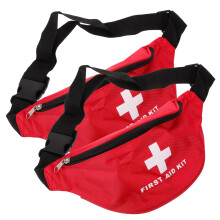 2 x Travel Waist Bag Car Emergency Belt Bag Lifeguard Belt Bag Medical Emergency Case Red Nylon Cloth Equipment Travel First Aid, red