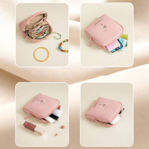 Stylish Soft Plush Lined Jewelry Pouch-Pink Double layer 1