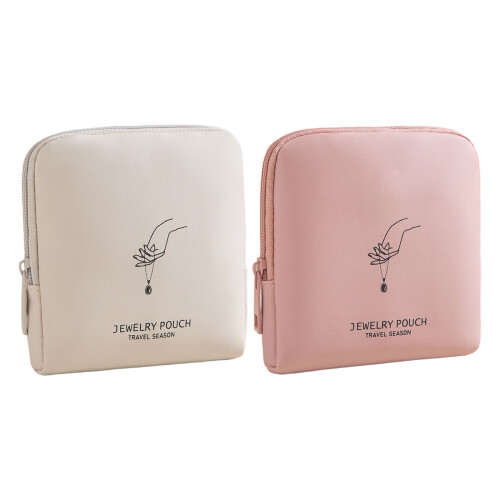 Stylish Soft Plush Lined Jewelry Pouch-Pink Double layer 2