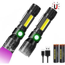 UV Flashlights, Magnetic Base & Rechargeable Battery 3000mAh for Pet Urine, Tactical Zoomable Water-Resistant, 3 in 1 COB Light (UV Flashlights, Magne