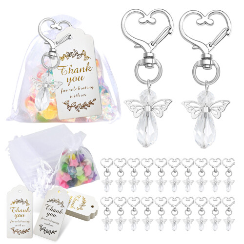 30Pcs Angel Wing  Keyring Metal Keychain with Drawstring-A03