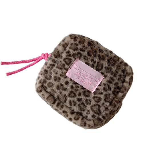 Leopard Print Plush Small Organizer Sanitary Pad Holder-brown