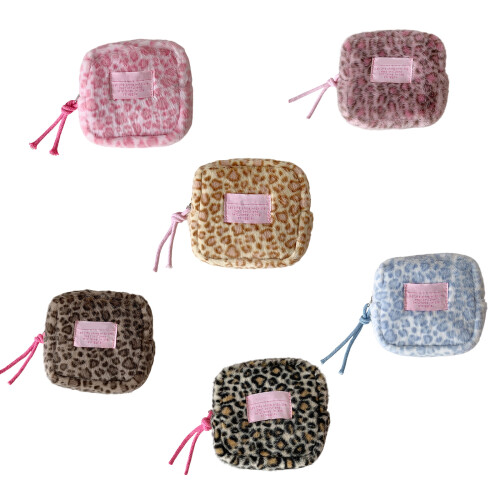 Leopard Print Plush Small Organizer Sanitary Pad Holder-brown 1