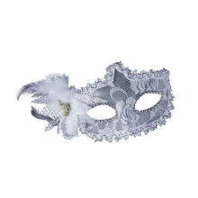 Elegant halfgelaatsmasker met delicate veters en bloemen-Wit