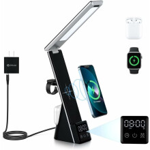 Lámpara organizadora de escritorio, estación de carga inalámbrica con puerto USB, luz que cuida la vista y diseño plegable para el hogar y la