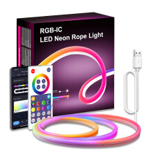 Fita de LED Neon com Chip IC, Aplicativo Inteligente e Controle por Voz, Bluetooth e Wi-Fi, RGB com 16 milhões de cores, à prova d'água e
