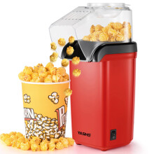 Hot Air Popcorn Maker, 1200W Electric Popcorn Machine, OneTouch Operation, Ready in 2 Minutes, Healthy No Fat Oil, Red
