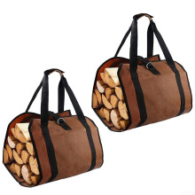 2piece firewood carrying bag set, waterproof design for firewood and picnic accessories (dark brown)